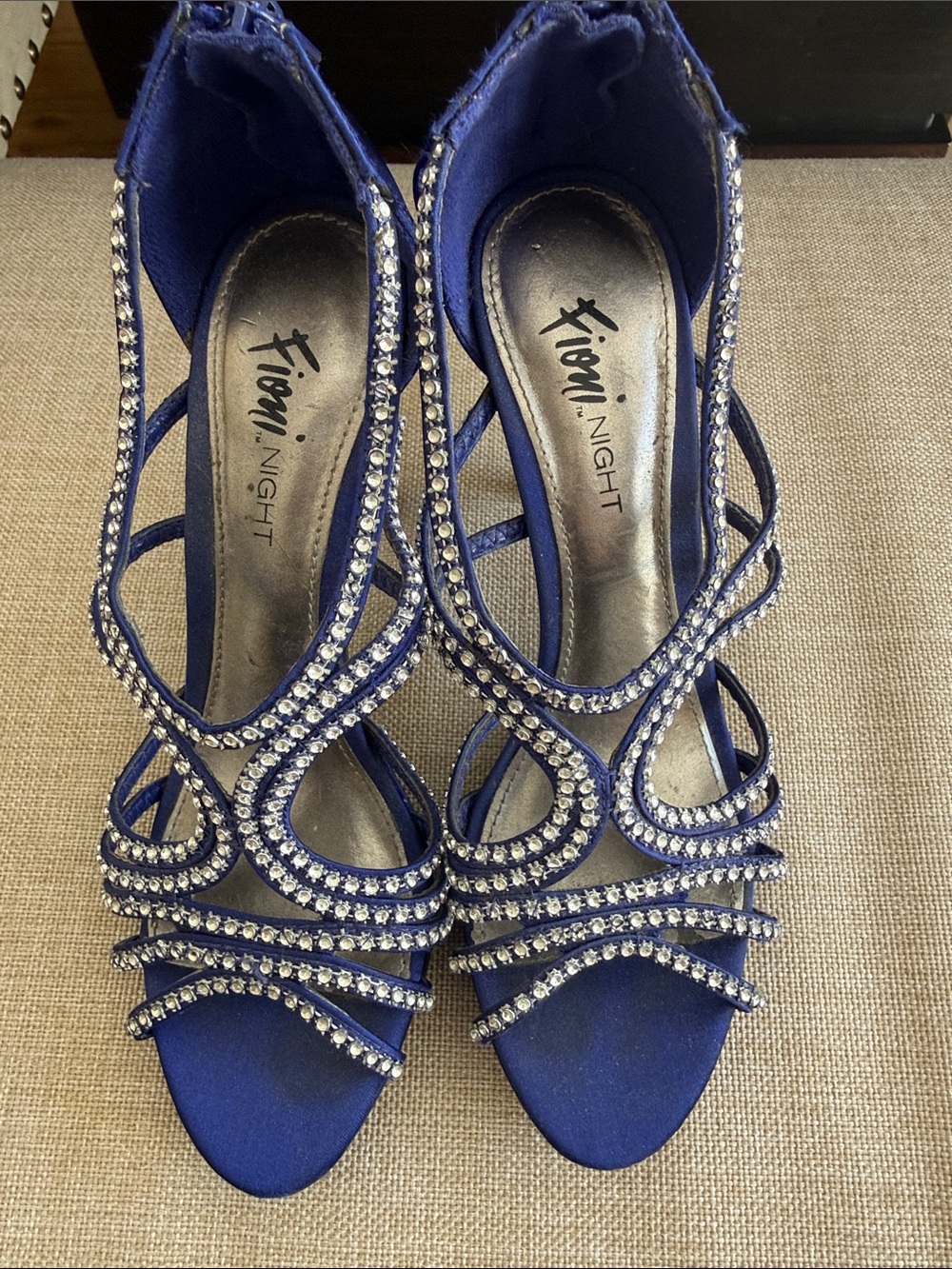 FIONI Clothing Royal Blue Rhinestone Strappy Evening Heels